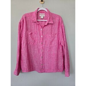 Rachel Zoe 100% Linen Pink Button-Up Shirt Size L, Breezy & Bold Vibes Vacay